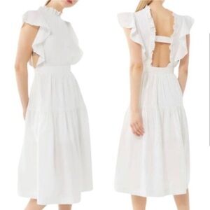 Laura Ashley & Urban Outfitters Chloe White Apron Midi Dress S EUC